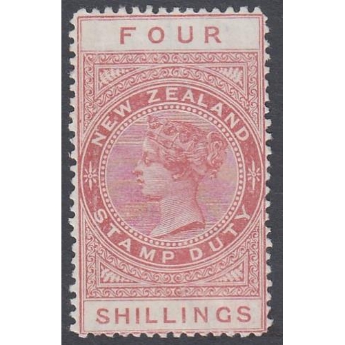 427 - STAMPS NEW ZEALAND 1886 4/- Fiscal in Brown -Rose unused (no gum) SG F25a perf 12.5