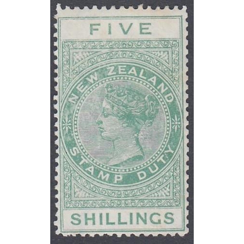 428 - STAMPS NEW ZEALAND 1890 5/- Fiscal Green (very minor toning) unused no gum SG F49 W12c