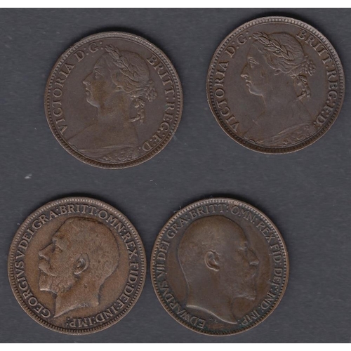 498 - COINS Four VF to EF condition Farthings, 1890, 1893, 1908, 1917