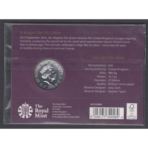 551 - COINS 2015 pure silver £20 coin Royal Mint pack, un-opened