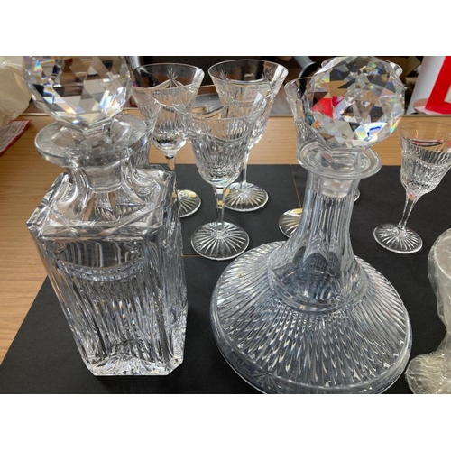 475 - Three lead crystal decanters with stoppers along with a two sets of six glasses by Royal Brierley (b... 