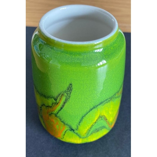 479 - Green design small vase Poole Pottery, dolphin 31 mark to base and bf initials in black