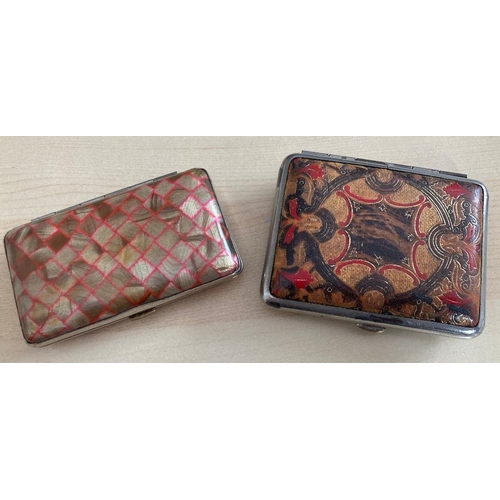 484 - Two cigarette or calling card cases in white metal with patterned design