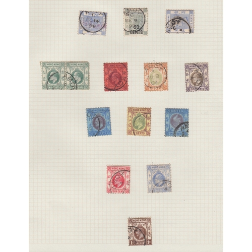 344 - STAMPS HONG KONG Amoy cancels on QV-GV Hong Kong definitives on album pages