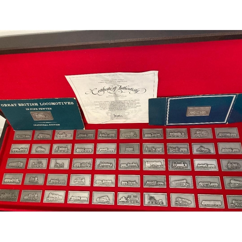 474 - Great British Locomotives collection of Pewter Ingots in display case with National Railway Museum c... 