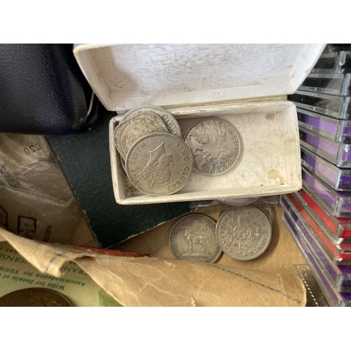 496 - Mixed box of coins including 1806 Penny 1951 Festival Crown and other boxed coins etc