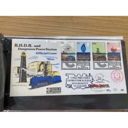 222 - STAMPS FIRST DAY COVERS Album of Romney Hythe and Dymchurch Railway covers produced by Benham, attra... 