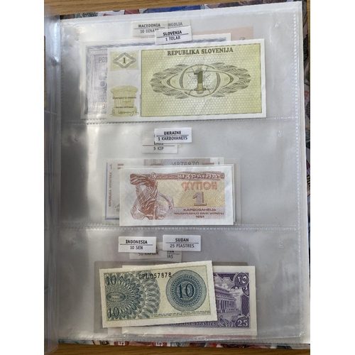 554 - BANK NOTES Album of mint and used bank notes including old UK notes