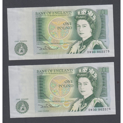 569 - BANK NOTES Five QEII £1 notes uncirculated including early J Page