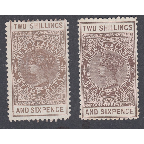 430 - STAMPS NEW ZEALAND 1895 2/6 Grey Brown fiscals unused (no gum) Sg F57 and F 57a