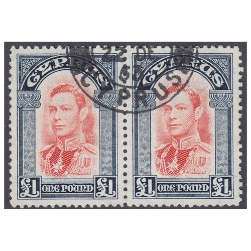 294 - STAMPS CYPRUS 1938 £1 Scarlet and Indigo fine used pair SG 163