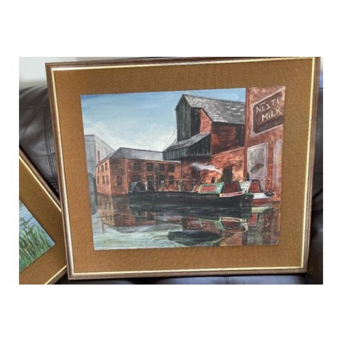 83 - PICTURES Pair of large paintings on board of canal boats by J West