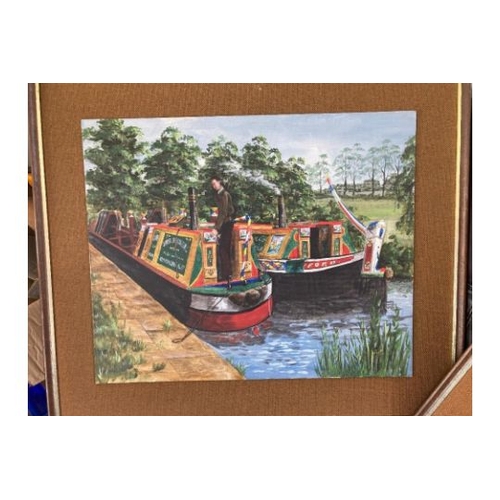 83 - PICTURES Pair of large paintings on board of canal boats by J West