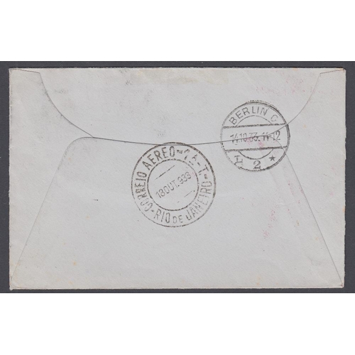 168 - STAMPS AIRMAIL 1933 GB Zeppelin cover to Rio de Janeiro 10d GV , three cachets in red, 13th Oct 1933