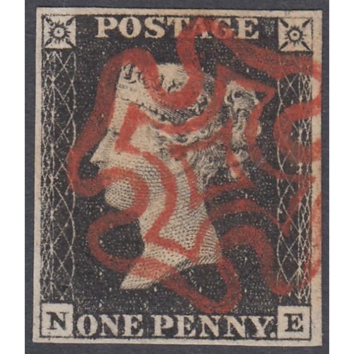 241 - STAMPS PENNY BLACK Plate 4 (NE) attractive four margin example crisp red MX cancel