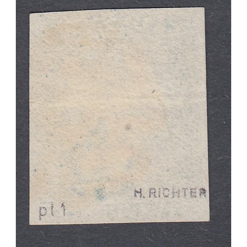 248 - STAMPS TWO PENNY BLUE Plate 1 (EL) fine three margin example with red MX, creased to right