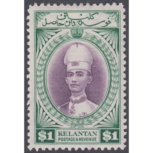 494 - STAMPS MALAYA KELANTAN, 1937 Sultan Ismail definitive set to $1 value only, lightly mounted mint, ma... 