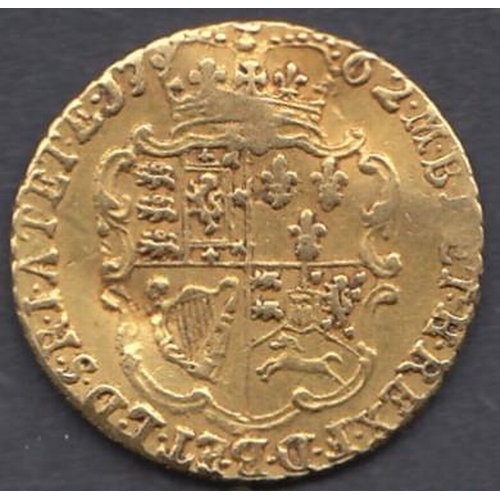 616 - COINS 1762 GOLD Quarter Guinea in fine condition, minor dent