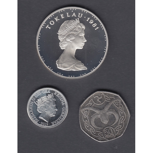 586 - COINS Tokelau 1981 Silver crown, Gibraltar 2019 Silver Sovereign and IOM 50p