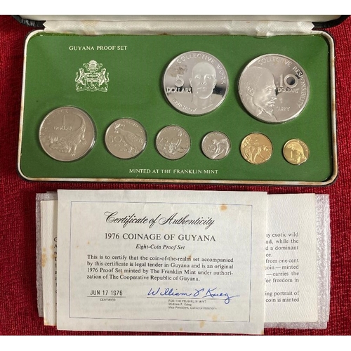 579 - COINS 1976 Guyana proof coin set with Silver £5 and £10 coins