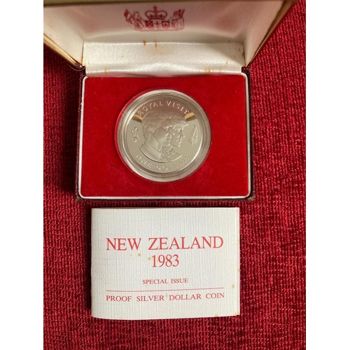 588 - COINS 1983 New Zealand proof silver $1 in display box with cert