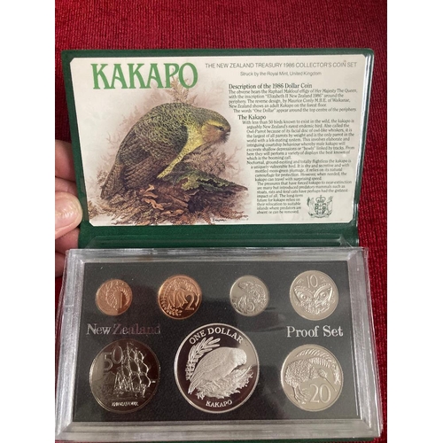 592 - COINS 1986 New Zealand proof coin set including the Silver Kakapo $1 coin (27g)