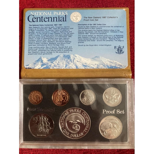 593 - COINS 1987 New Zealand National Parks proof set including Silver $1 coin (27g)