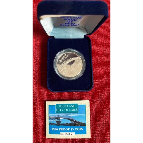 601 - COINS 1996 Auckland $5 Silver Proof with cert 28.28g