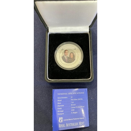 607 - COINS 2012 Solomon Islands Duke of Cambridge printed and Silver proof $2 coin 1oz pure silver