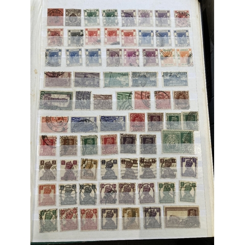 46 - STAMPS WORLD, box with seven albums or stockbooks with British Commonwealth & foreign mixed. Some us... 