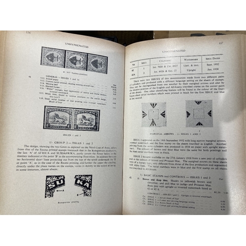 152 - STAMPS Box of reference books including New Zealand catalogue, Higgins and Gage Stationery Catalogue... 