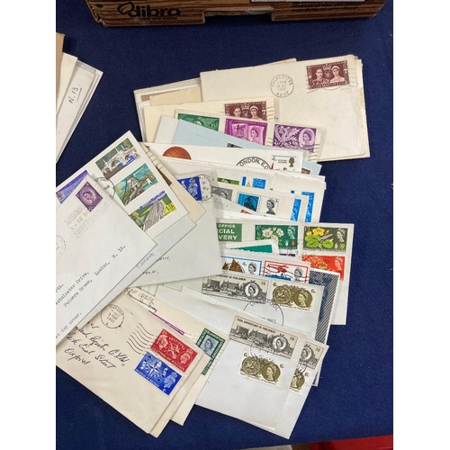 221 - STAMPS GREAT BRITAIN Small box of early 1940's to 60s FDCs plus packets of pre-decimal stamps and st... 