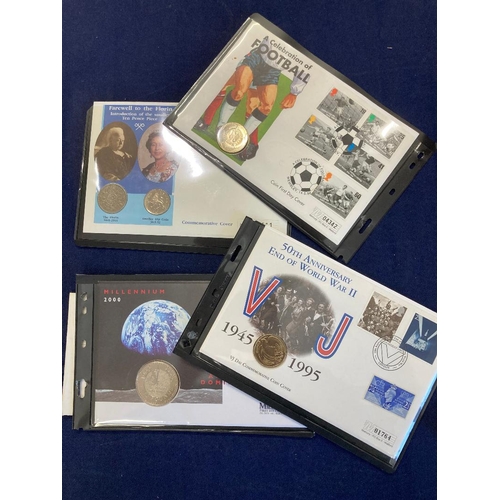 560 - Eight coin covers including 2000 £5, 1995 £2 Peace, 1996 Football £2 etc