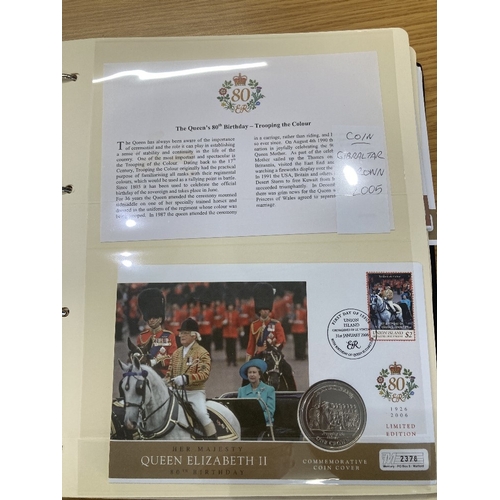 566 - COINS Album of 80th Birthday of Queen Elizabeth II coin covers, 19 covers