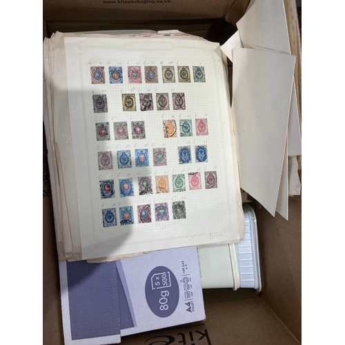 49 - STANPS Mixed box of loose stamps, album pages, cigarette cards etc