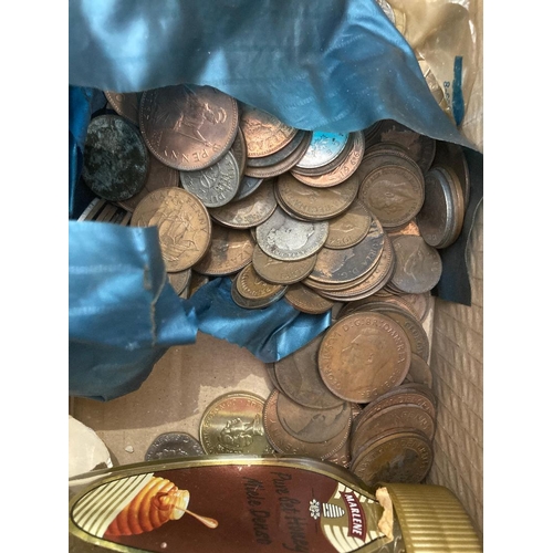 683 - COINS Mixed box of Old coins, bank notes plus a few stamps , a great box to get stuck into !