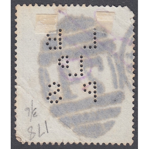 157 - QV 2/6 Lilac used with LB PS perfin SG 178, corner perf missing