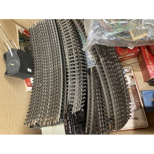 16 - Large box full of Triang carriages and wagons plus track and transformer (not tested)