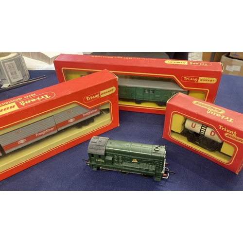 16 - Large box full of Triang carriages and wagons plus track and transformer (not tested)