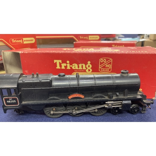 16 - Large box full of Triang carriages and wagons plus track and transformer (not tested)