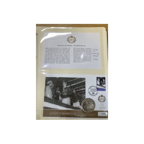 108 - COINS Album of 80th Birthday of Queen Elizabeth II coin covers, 19 covers