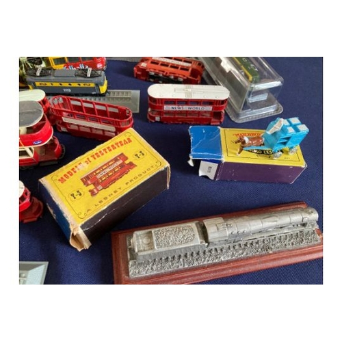 27 - Box of various model trains and trams some on display bases