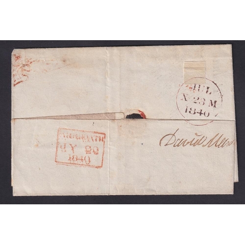 274 - STAMPS 1840 Penny Black three margins on wrapper to Arbroath to Edinburgh red MX, receipt from Briti... 