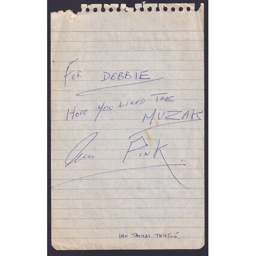 637 - AUTOGRAPHS Signed note paper from and Ian Thomas Thistle who is apparently connected to Pink Floyd, ... 