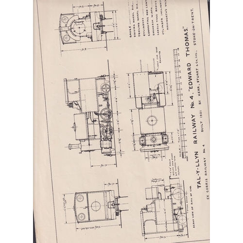 154 - Copies of scale drawings of old steam engines including Tal-Y-Llyn Railways