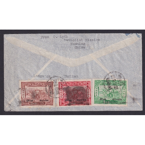 203 - STAMPS CHINA, 1945 airmail sent from the Methodist Mission in Kunming to Hull, England. Franked with... 