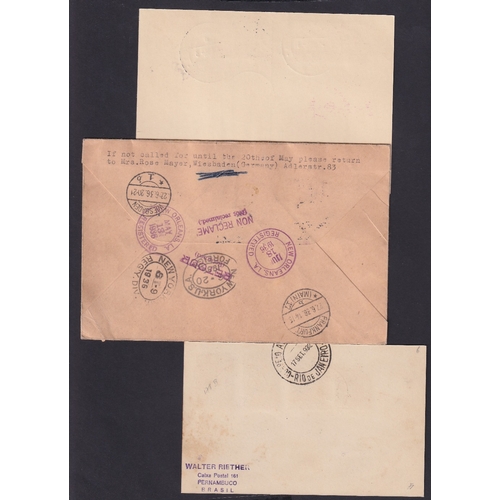 235 - STAMPS Three Zeppelin mail items including LZ 127 Brazil 1932, 1936 Re-routed Hindenbeurg, 1936 Olym... 