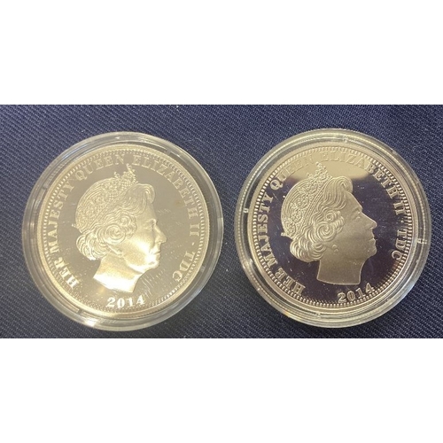 634 - COINS 2014 70th Anniversary on D-Day Two Silver Crowns set, boxed with cert in proof condition 28g e... 