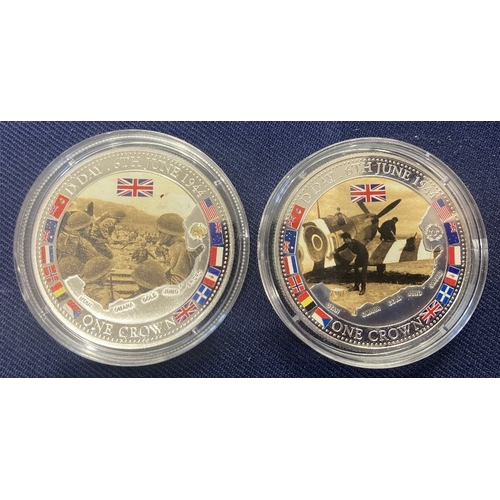 634 - COINS 2014 70th Anniversary on D-Day Two Silver Crowns set, boxed with cert in proof condition 28g e... 