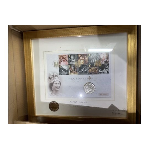 600 - COINS 2003 Coronation Anniversary, four framed covers each frame with two £5 coins. Limited edition ... 